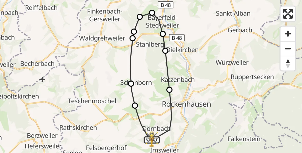 Flugroute Rettungshubschrauber Rockenhausen - Rockenhausen, 07 Oktober 2026, 07:33