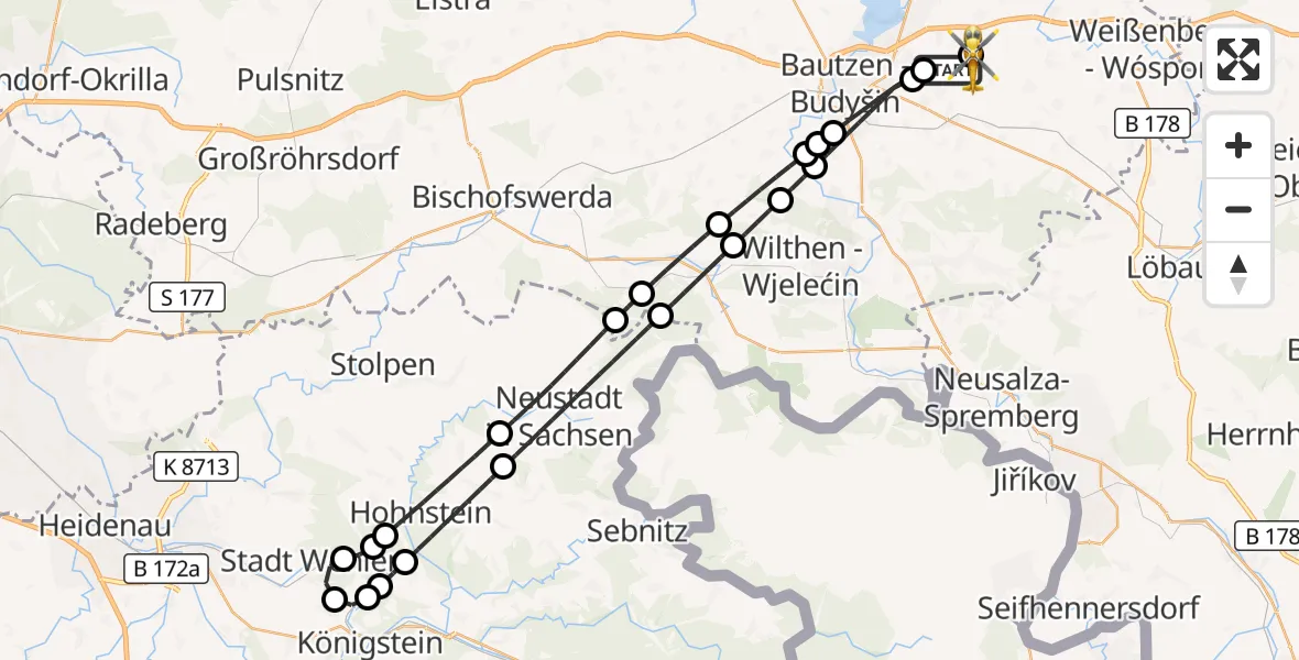 Flugroute Rettungshubschrauber Kubschütz - Bautzen Flugplatz, 07 Oktober 2026, 07:41
