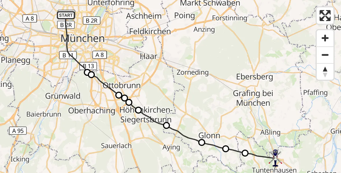 Flugroute Polizeihubschrauber München - Tuntenhausen, 07 Oktober 2026, 07:46