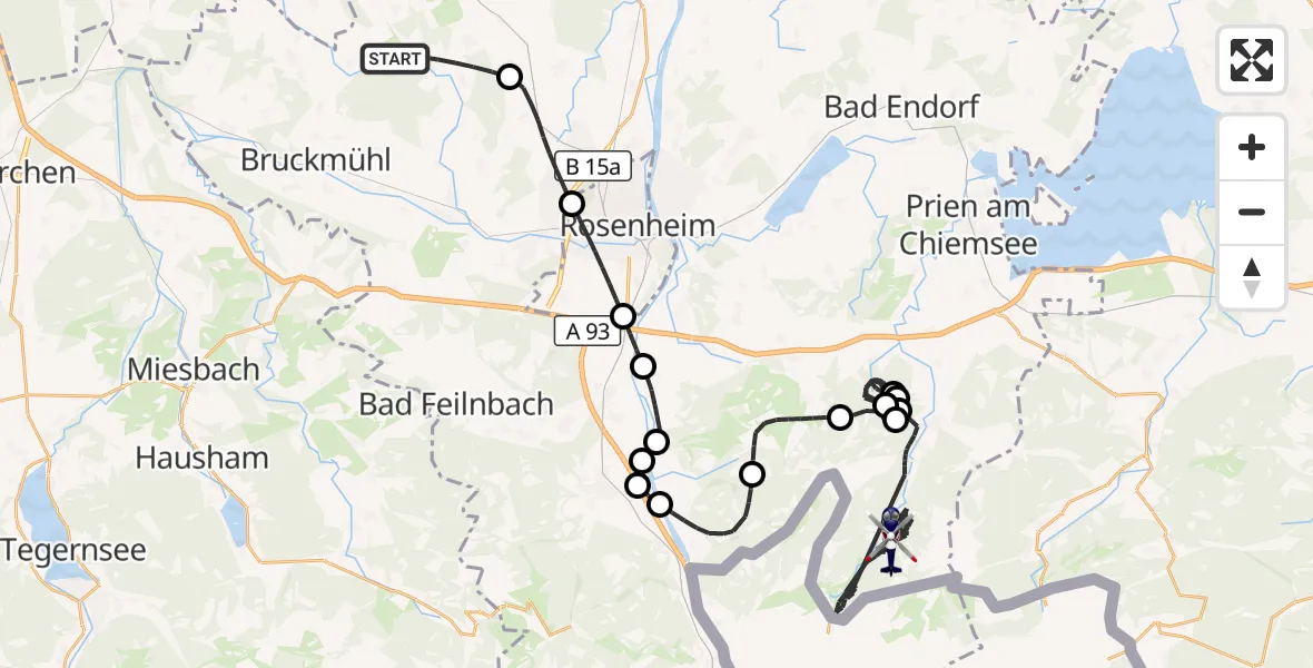 Flugroute Polizeihubschrauber Tuntenhausen - Aschau i.Chiemgau, 07 Oktober 2026, 07:57