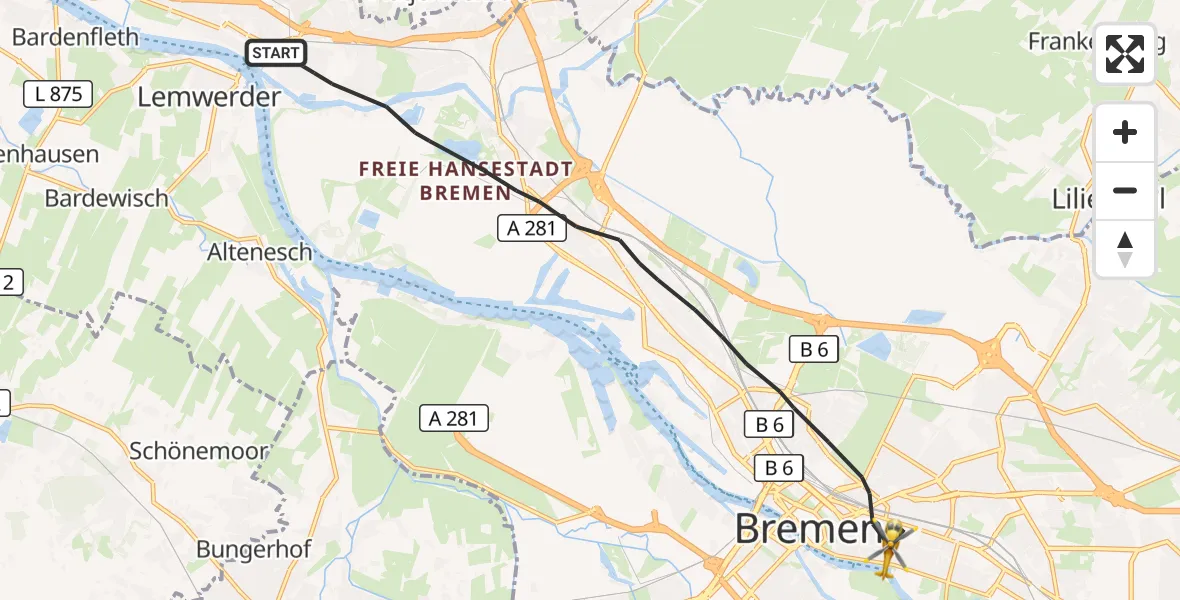 Flugroute Rettungshubschrauber Bremen - Bremen, 07 Oktober 2026, 07:58
