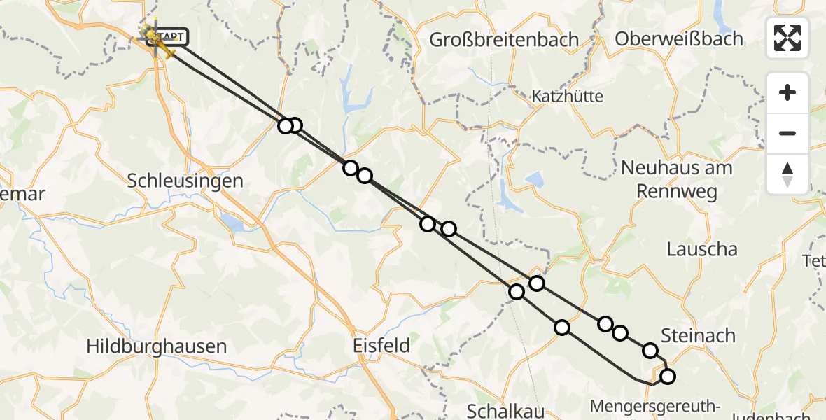 Flugroute Rettungshubschrauber Schleusingen - Schleusingen, 07 Oktober 2026, 07:59