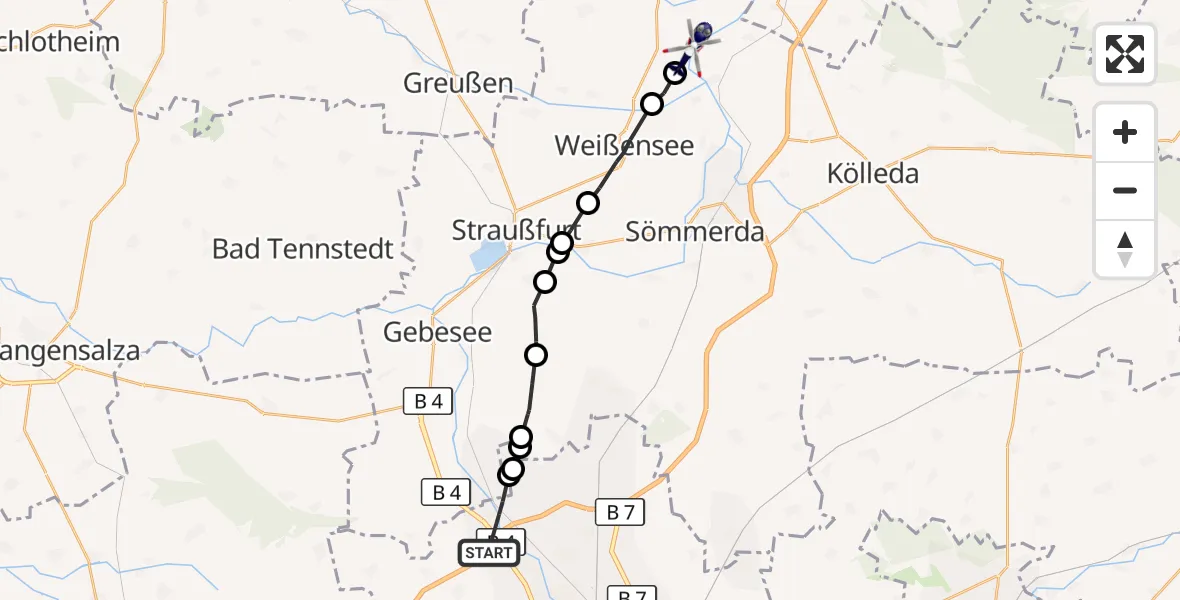 Flugroute Polizeihubschrauber Erfurt - Kindelbrück, 07 Oktober 2026, 08:05