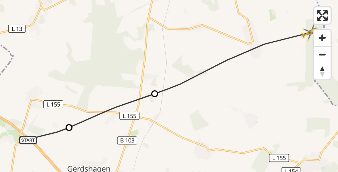 Flugroute Rettungshubschrauber Kümmernitztal - Meyenburg, 07 Oktober 2026, 08:07