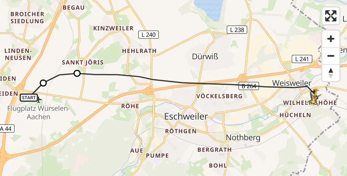 Flugroute Rettungshubschrauber Aachen-Merzbrück Flughafen - Eschweiler, 07 Oktober 2026, 08:08