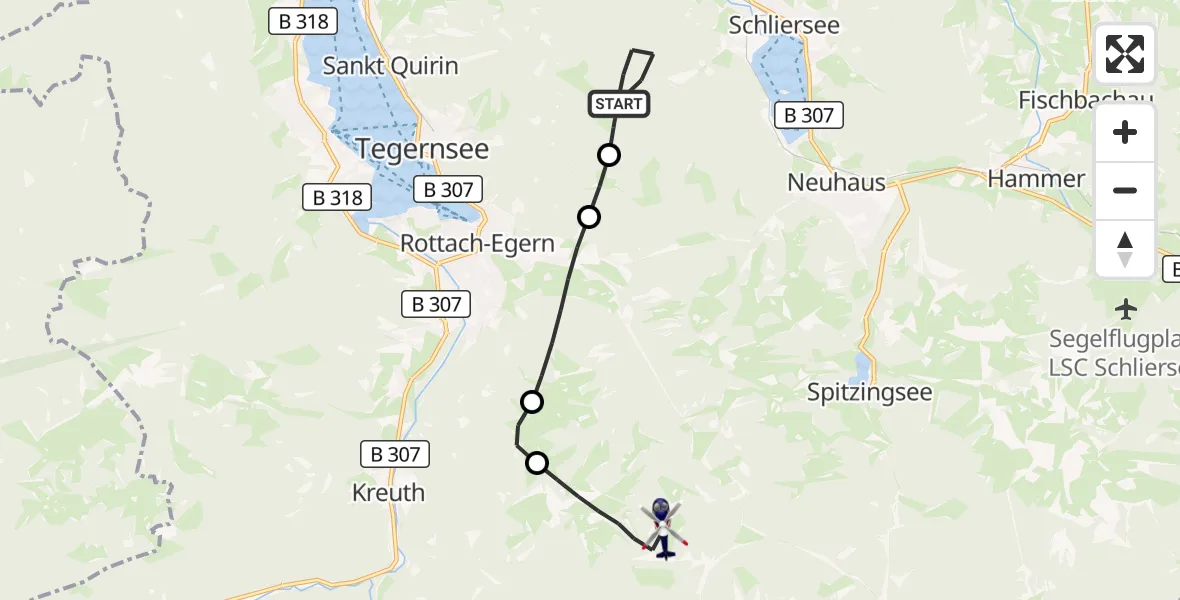 Flugroute Polizeihubschrauber Schliersee - Rottach-Egern, 07 Oktober 2026, 08:12