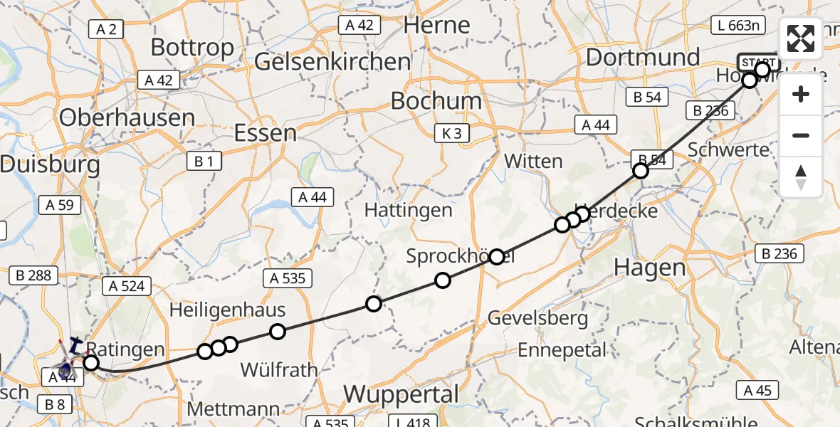Flugroute Polizeihubschrauber Dortmund Flughafen - Düsseldorf Flughafen, 07 Oktober 2026, 08:20