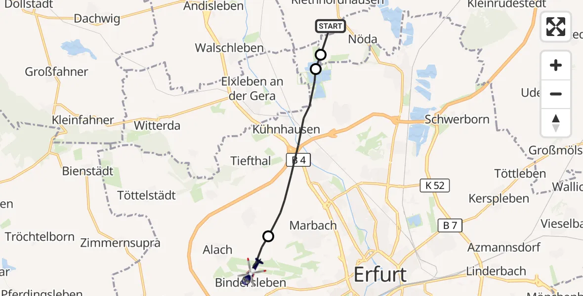 Flugroute Polizeihubschrauber Riethnordhausen - Erfurt-Weimar Flughafen, 07 Oktober 2026, 08:32