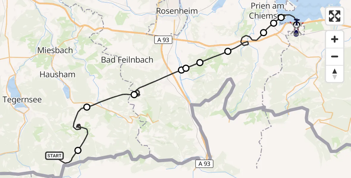 Flugroute Polizeihubschrauber Rottach-Egern - Bernau a.Chiemsee, 07 Oktober 2026, 08:35