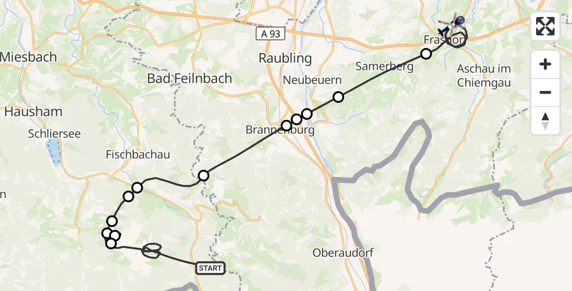 Flugroute Polizeihubschrauber Bayrischzell - Frasdorf, 07 Oktober 2026, 08:36