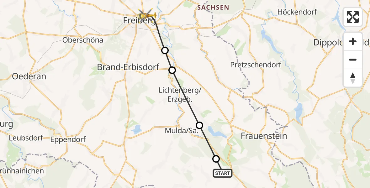 Flugroute Rettungshubschrauber Dorfchemnitz - Freiberg, 07 Oktober 2026, 08:38