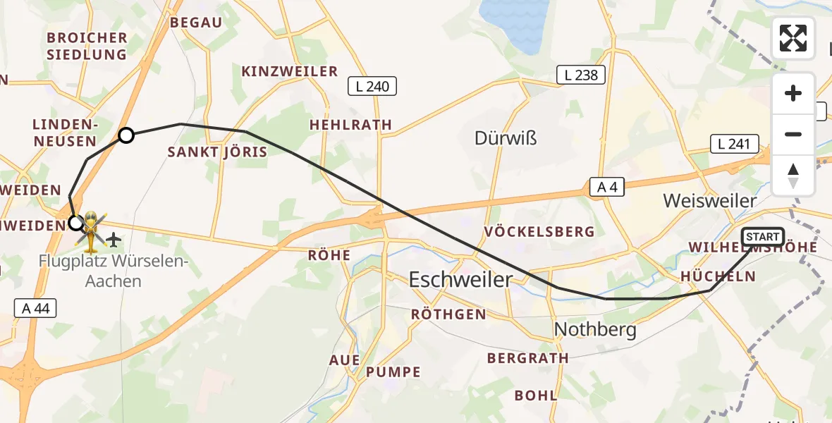Flugroute Rettungshubschrauber Eschweiler - Aachen-Merzbrück Flughafen, 07 Oktober 2026, 08:51