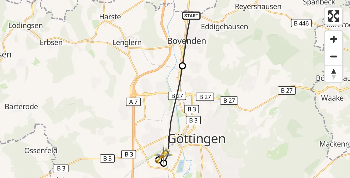 Flugroute Rettungshubschrauber Bovenden - Göttingen, 07 Oktober 2026, 09:04