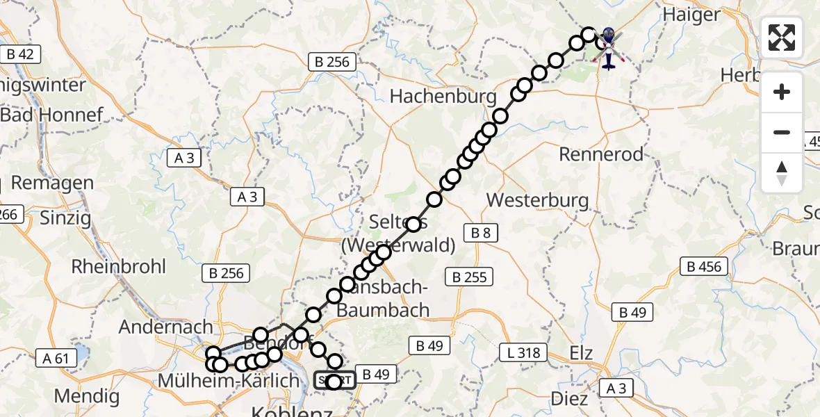 Flugroute Polizeihubschrauber Simmern - Siegerland Flughafen, 07 Oktober 2026, 09:12
