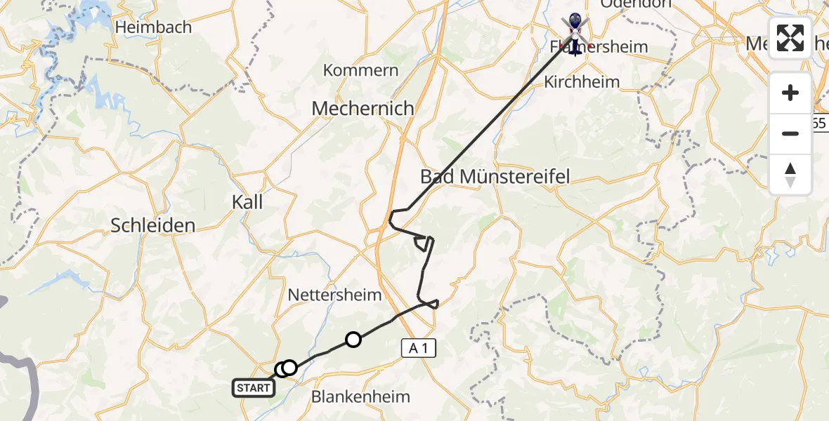 Flugroute Polizeihubschrauber Hellenthal - Euskirchen, 07 Oktober 2026, 09:16