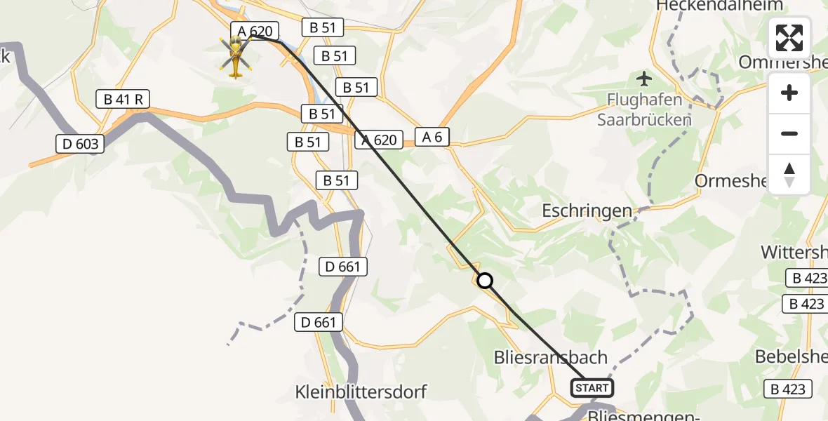 Flugroute Rettungshubschrauber Kleinblittersdorf - Saarbrücken, 07 Oktober 2026, 09:30