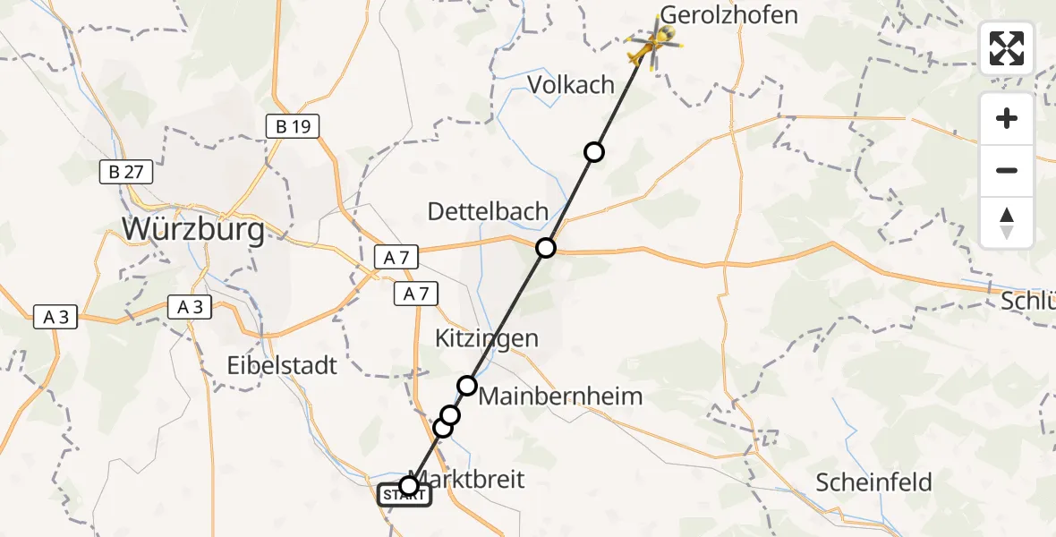 Flugroute Rettungshubschrauber Marktbreit - Volkach, 07 Oktober 2026, 09:31