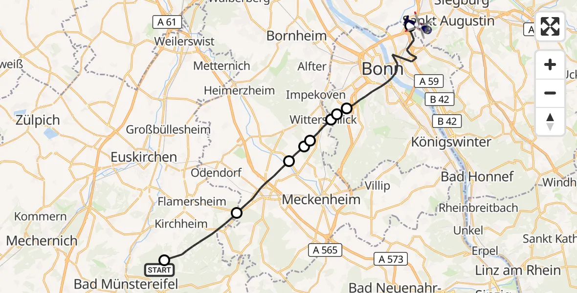 Flugroute Polizeihubschrauber Bad Münstereifel - Sankt Augustin, 07 Oktober 2026, 09:32