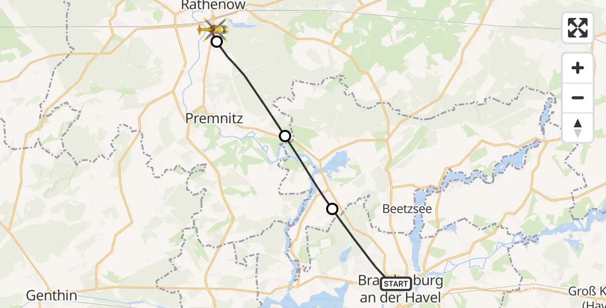 Flugroute Rettungshubschrauber Brandenburg an der Havel - Rathenow, 07 Oktober 2026, 09:38