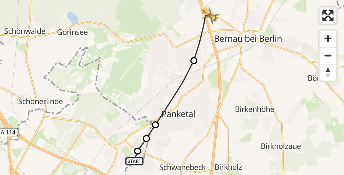 Flugroute Rettungshubschrauber Helios Clinic Berlin-Buch - Bernau bei Berlin, 07 Oktober 2026, 09:46