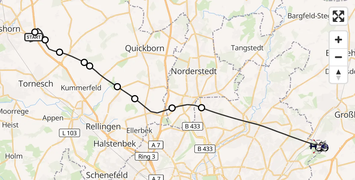 Flugroute Polizeihubschrauber Elmshorn - Hamburg, 07 Oktober 2026, 09:46