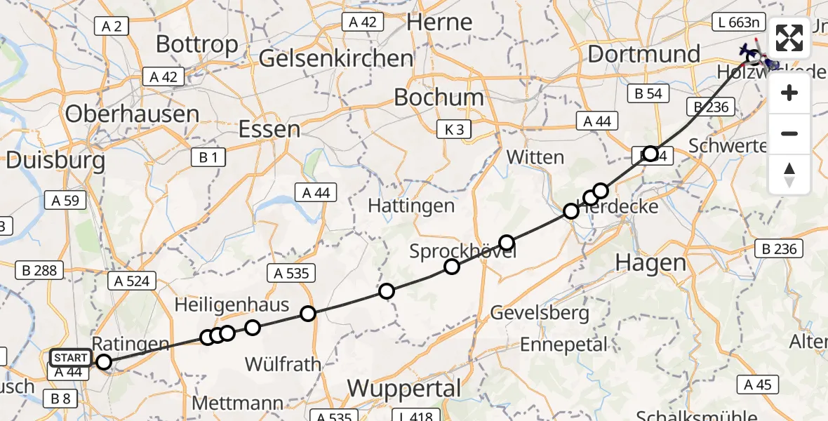 Flugroute Polizeihubschrauber Düsseldorf Flughafen - Dortmund Flughafen, 07 Oktober 2026, 09:47
