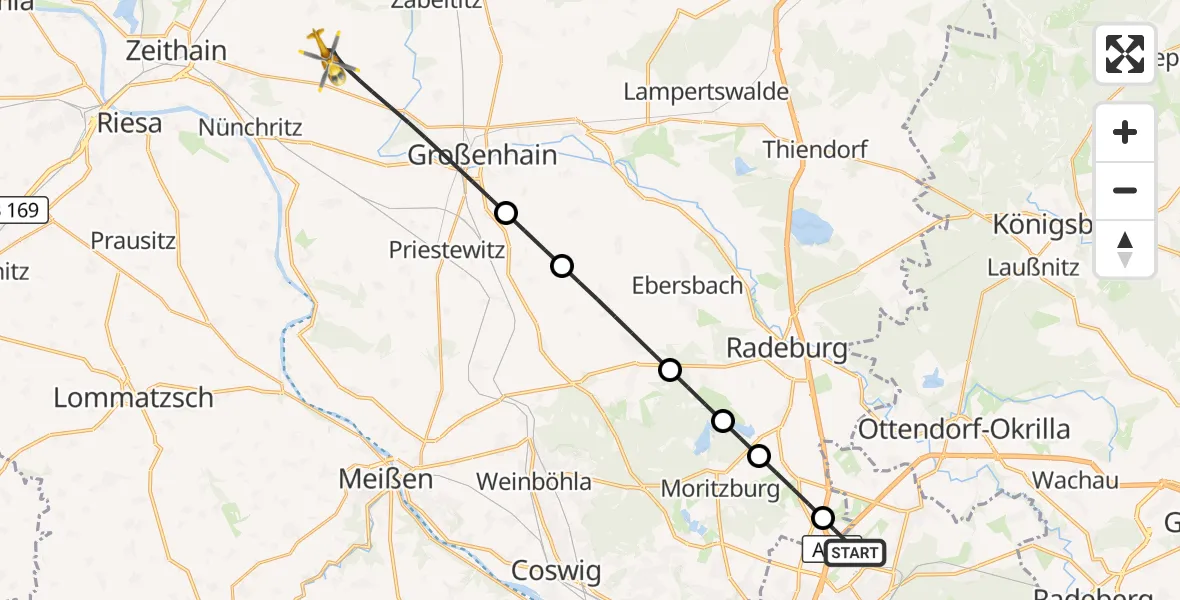 Flugroute Rettungshubschrauber Dresden Flughafen - Großenhain, 07 Oktober 2026, 09:47