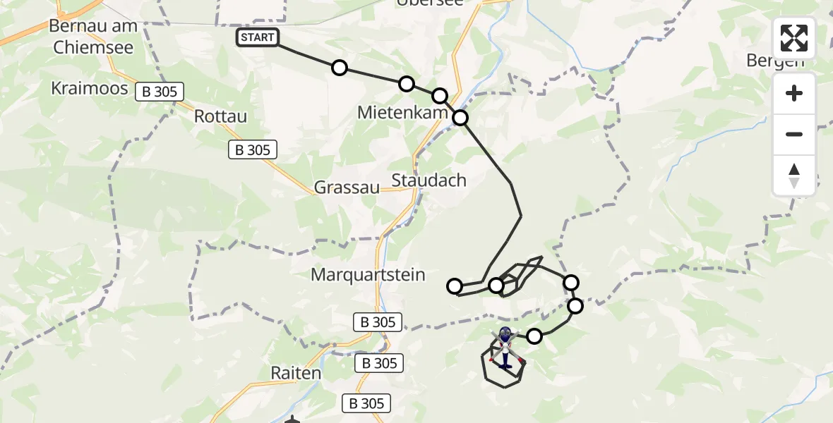 Flugroute Polizeihubschrauber Grassau - Unterwössen, 07 Oktober 2026, 09:48