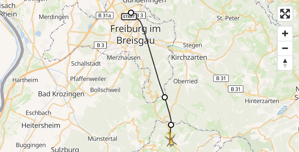 Flugroute Ambulanzhubschrauber Freiburg im Breisgau Flugplatz - Todtnau, 07 Oktober 2026, 09:52