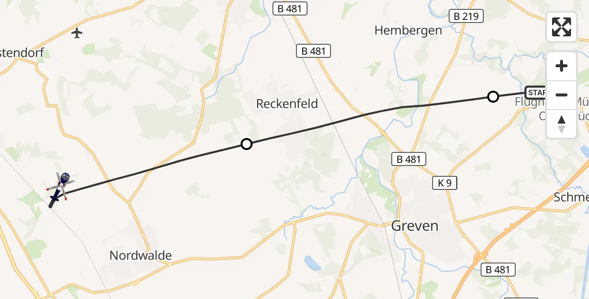 Flugroute Polizeihubschrauber Münster Osnabrück Flughafen - Nordwalde, 07 Oktober 2026, 09:54