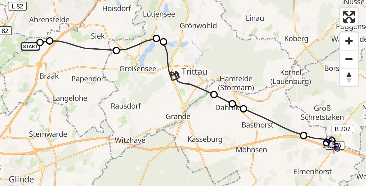 Flugroute Polizeihubschrauber Stapelfeld - Elmenhorst, 07 Oktober 2026, 10:05