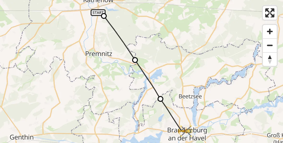 Flugroute Rettungshubschrauber Rathenow - Brandenburg an der Havel, 07 Oktober 2026, 10:12