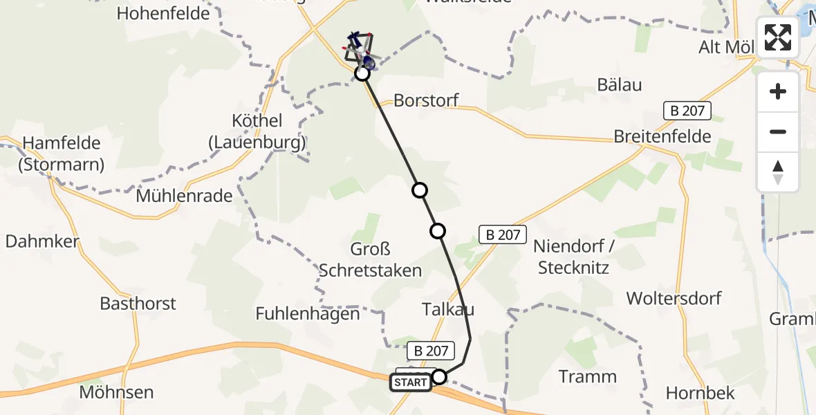 Flugroute Polizeihubschrauber Elmenhorst - Koberg, 07 Oktober 2026, 10:23
