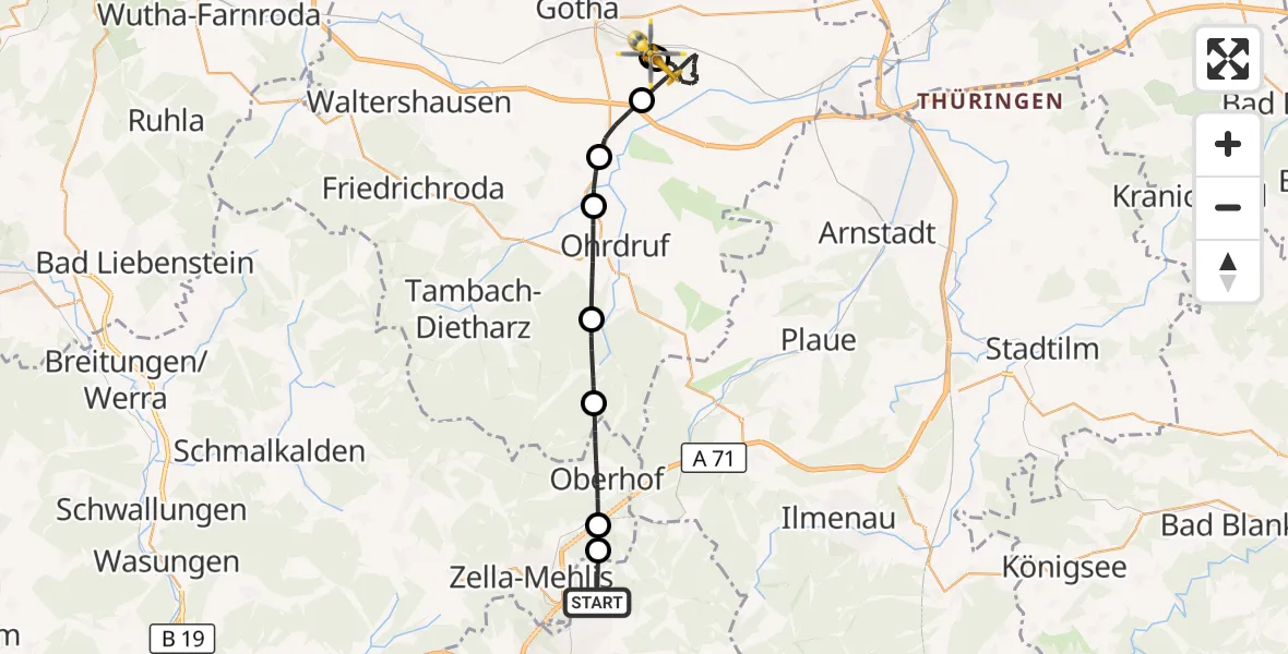 Flugroute Rettungshubschrauber Suhl - Drei Gleichen, 07 Oktober 2026, 10:29