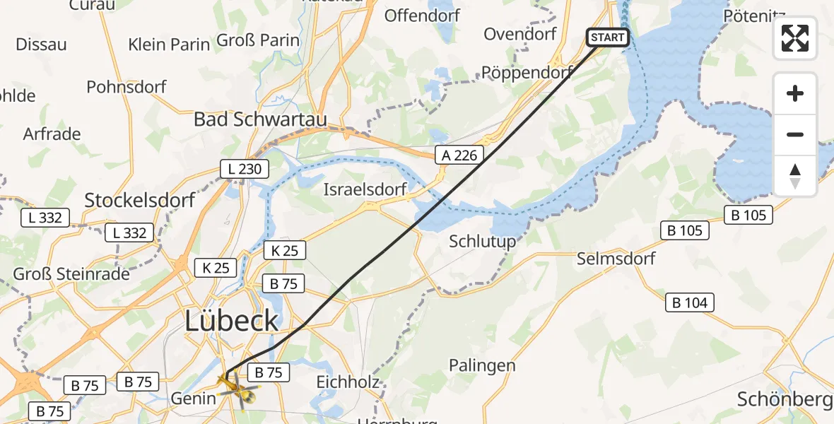 Flugroute Rettungshubschrauber Lübeck - Lübeck, 07 Oktober 2026, 10:36