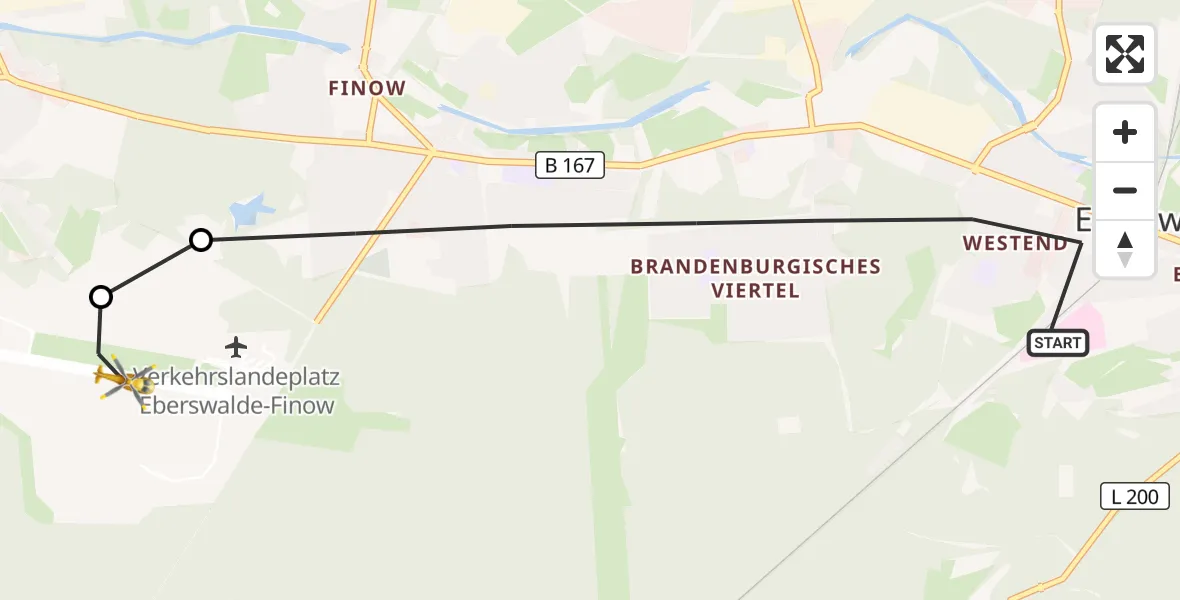 Flugroute Ambulanzhubschrauber Eberswalde - Eberswalde-Finow Flugplatz, 07 Oktober 2026, 11:04