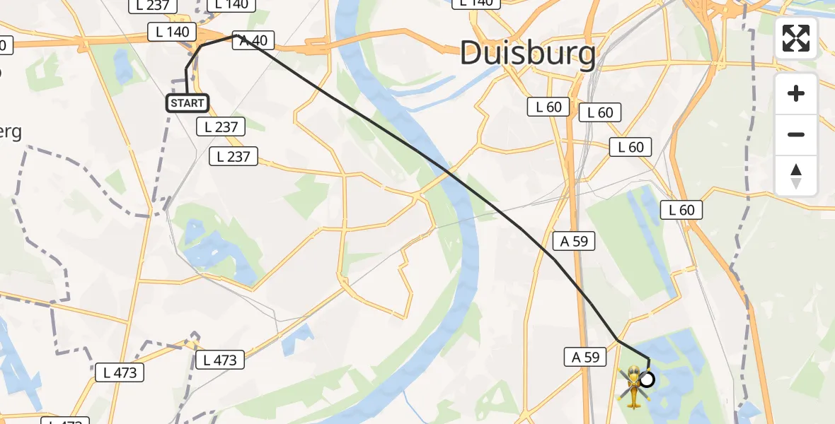Flugroute Rettungshubschrauber Duisburg - Duisburg Air Rescue Hubschrauberlandeplatz (Christoph 9), 07 Oktober 2026, 11:16