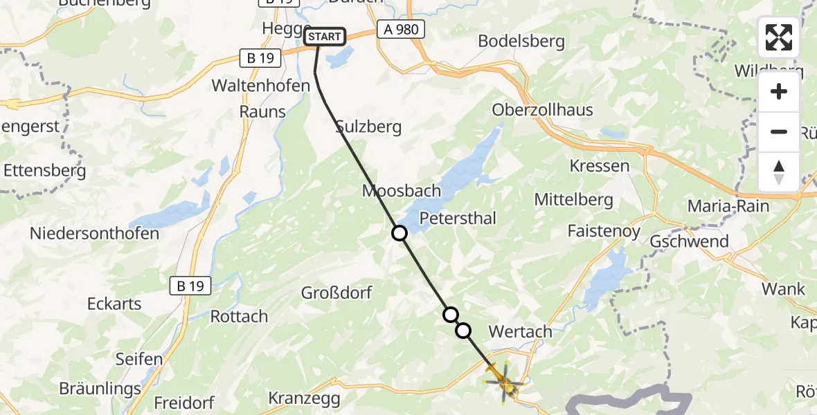 Flugroute Rettungshubschrauber Sulzberg - Wertach, 07 Oktober 2026, 11:16