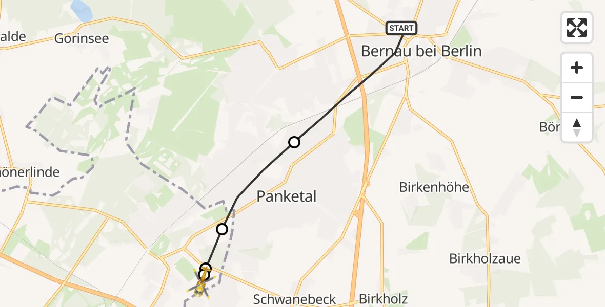 Flugroute Rettungshubschrauber Bernau bei Berlin - Helios Clinic Berlin-Buch, 07 Oktober 2026, 11:16