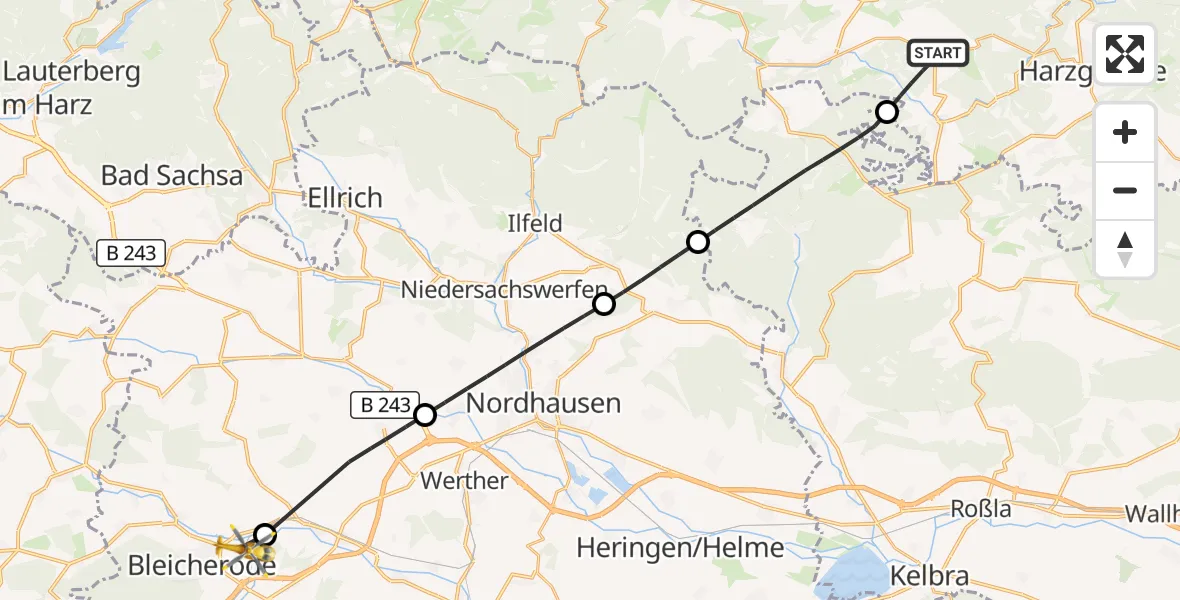 Flugroute Rettungshubschrauber Harzgerode - Bleicherode, 07 Oktober 2026, 11:30