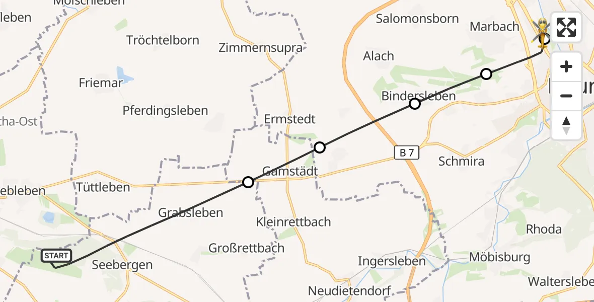 Flugroute Rettungshubschrauber Drei Gleichen - Helios Clinic Erfurt, 07 Oktober 2026, 11:30