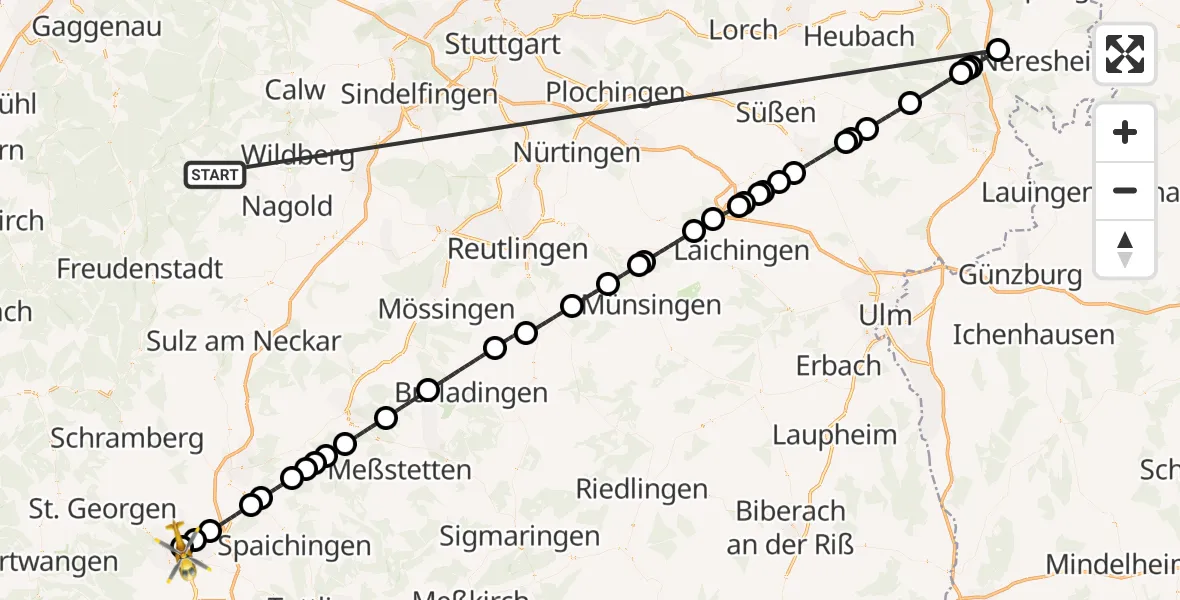 Flugroute Ambulanzhubschrauber Altensteig - DRF Air Rescue Station Villingen-Schwenningen Hubschrauberlandeplatz (Christoph 11), 07 Oktober 2026, 11:35