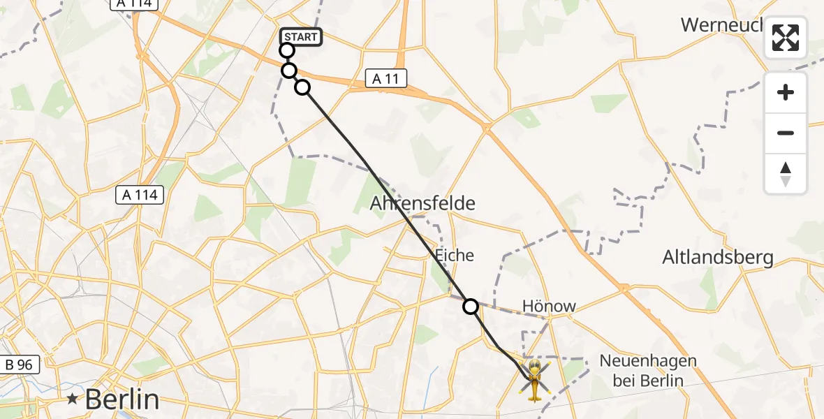 Flugroute Rettungshubschrauber Helios Clinic Berlin-Buch - Berlin, 07 Oktober 2026, 11:36