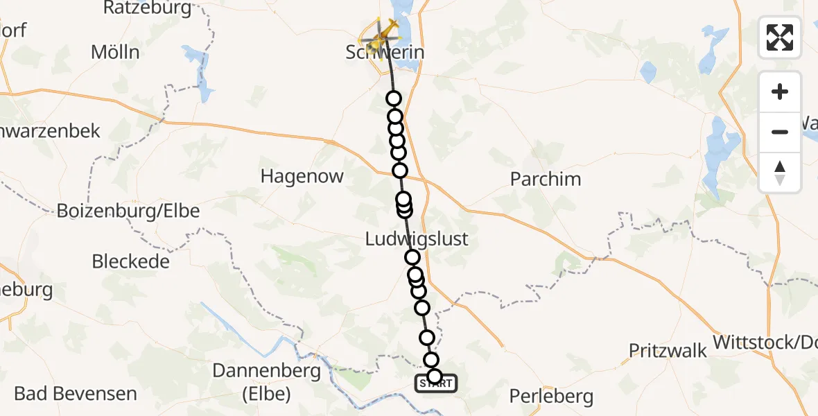 Flugroute Rettungshubschrauber Lanz - Schwerin, 07 Oktober 2026, 11:48
