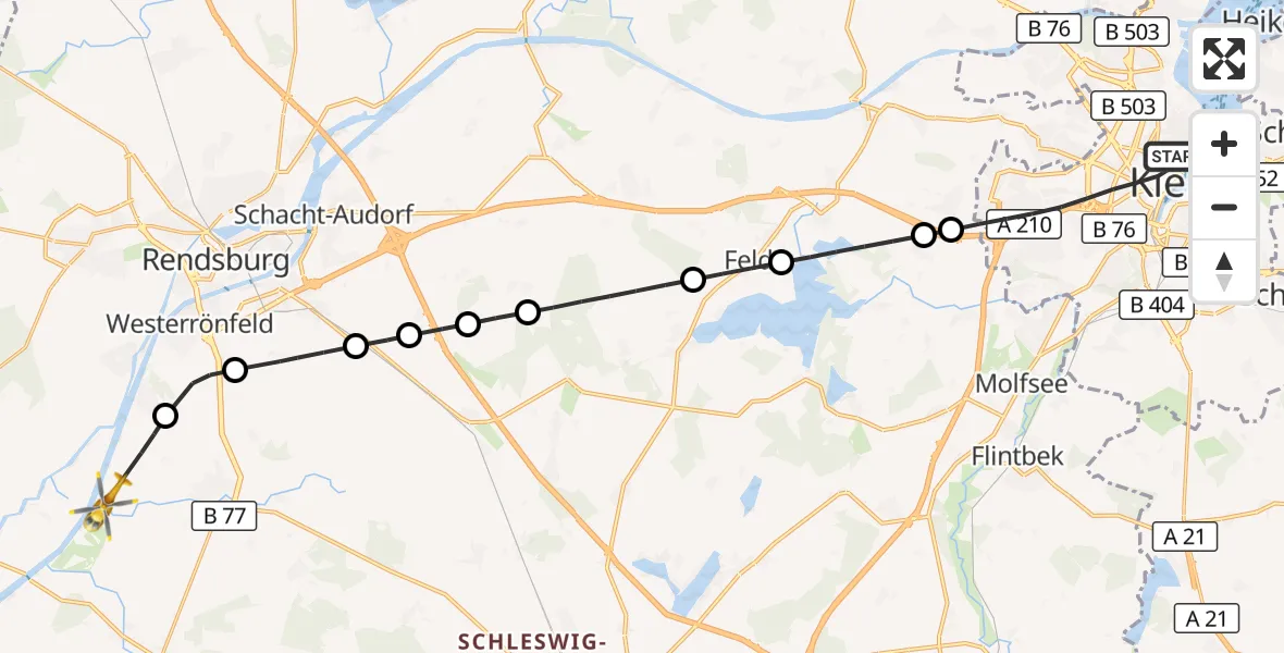 Flugroute Ambulanzhubschrauber Kiel - Schülp b.Rendsburg, 07 Oktober 2026, 11:48