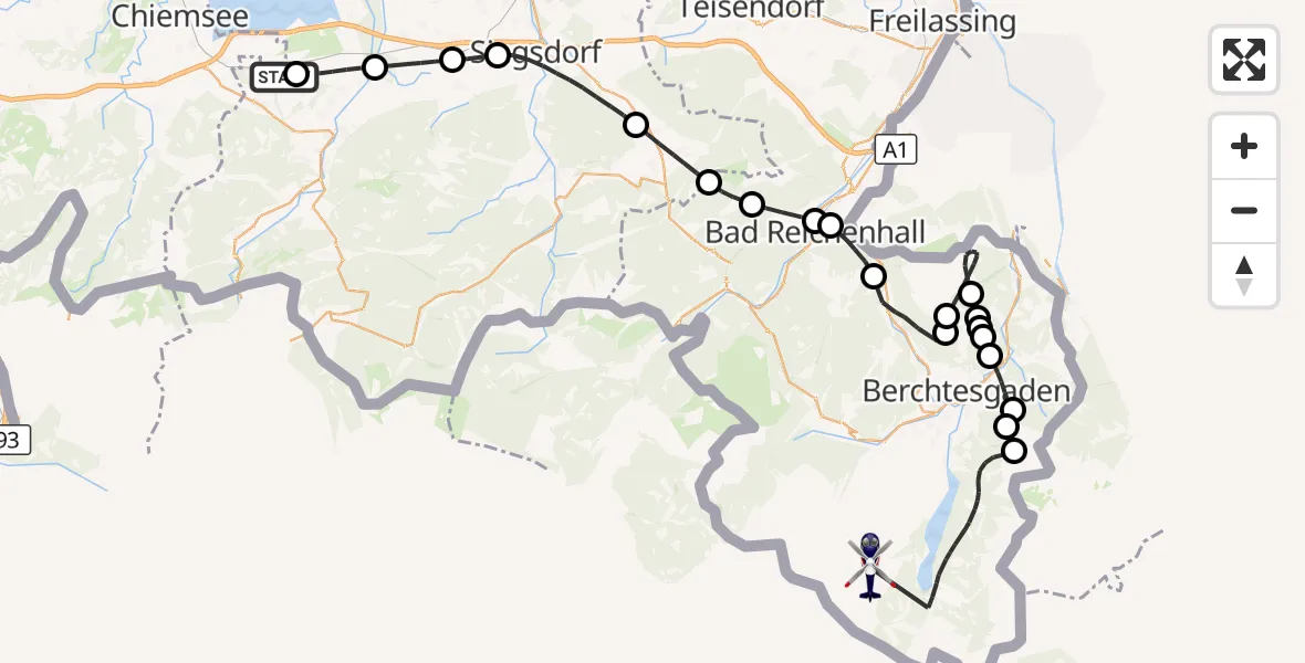 Flugroute Polizeihubschrauber Grassau - Schönau a.Königssee, 07 Oktober 2026, 11:49