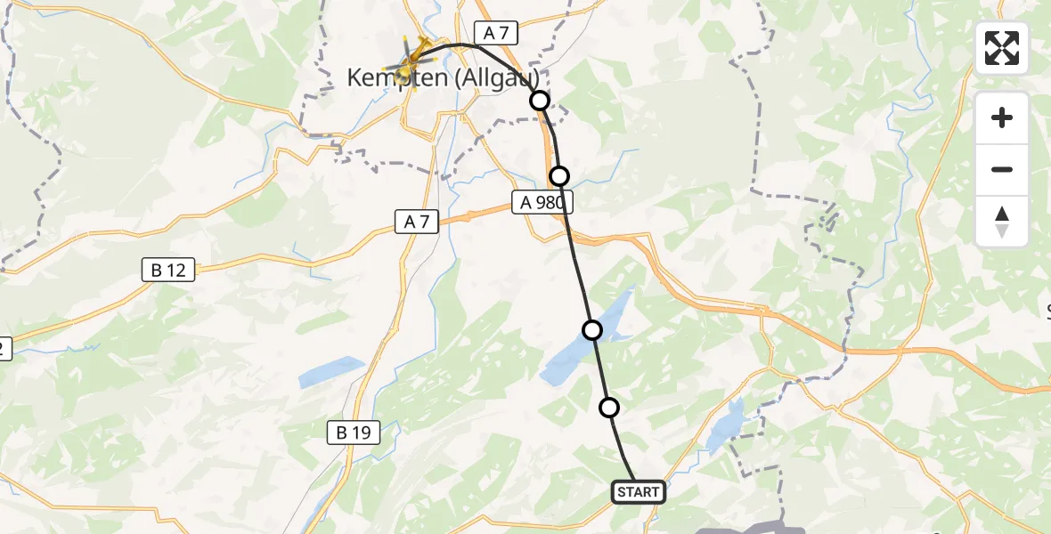 Flugroute Rettungshubschrauber Wertach - Kempten (Allgäu), 07 Oktober 2026, 11:50