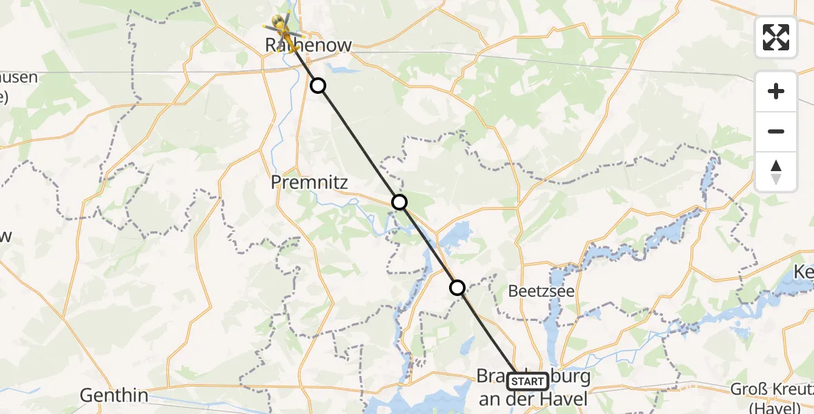 Flugroute Rettungshubschrauber Brandenburg an der Havel - Rathenow, 07 Oktober 2026, 12:00