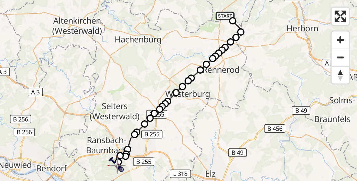 Flugroute Polizeihubschrauber Siegerland Flughafen - Montabaur, 07 Oktober 2026, 12:04