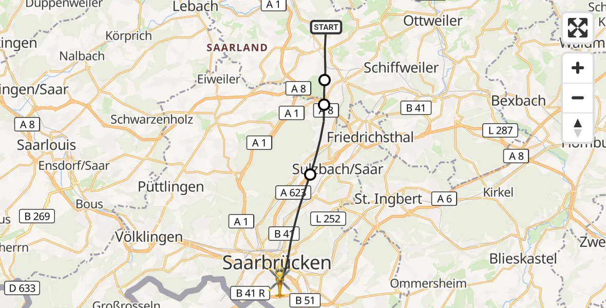Flugroute Rettungshubschrauber Illingen - Saarbrücken, 07 Oktober 2026, 12:07